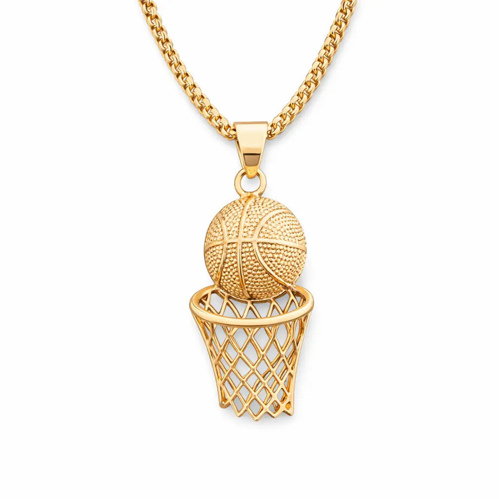 Gold Basketball & Hoop Pendant Necklace – Sports Edition Blaqduck Brand