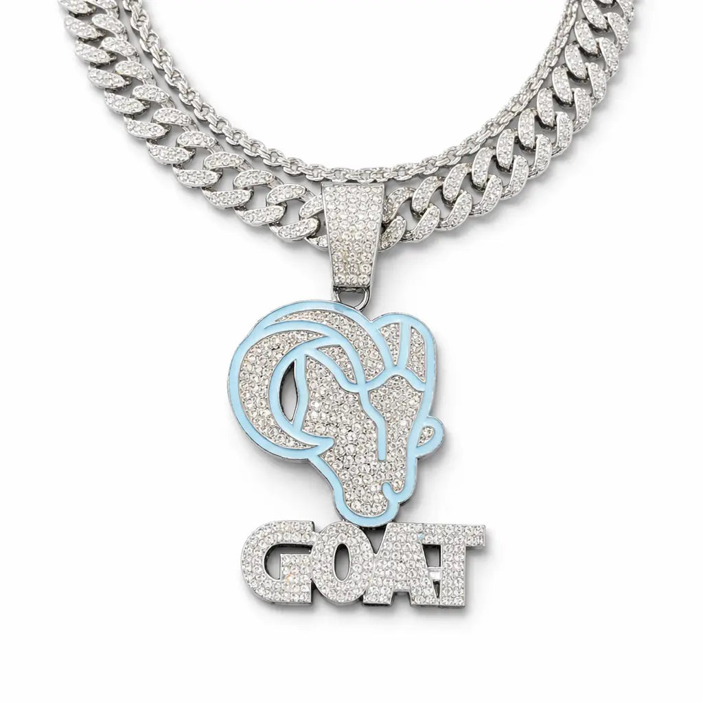 Iced GOAT Cuban Link Pendant Necklace – Silver Tone Blaqduck Brand