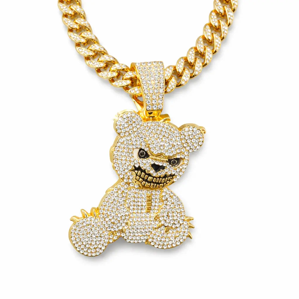 Iced Gold Teddy Bear Pendant – Miami Cuban Link Chain Blaqduck Brand