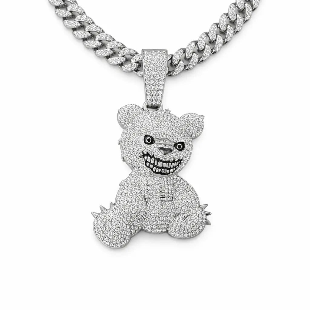 Iced Silver Teddy Bear Pendant – Miami Cuban Link Chain Blaqduck Brand
