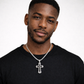 Iced Black Stone Cross Pendant Necklace – Silver Tone Blaqduck Brand