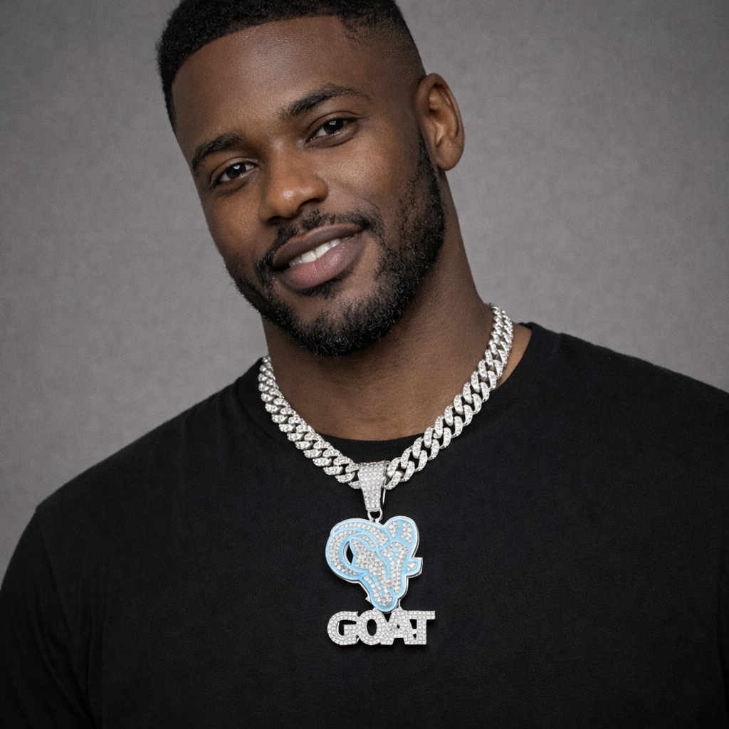 Iced GOAT Cuban Link Pendant Necklace – Silver Tone Blaqduck Brand