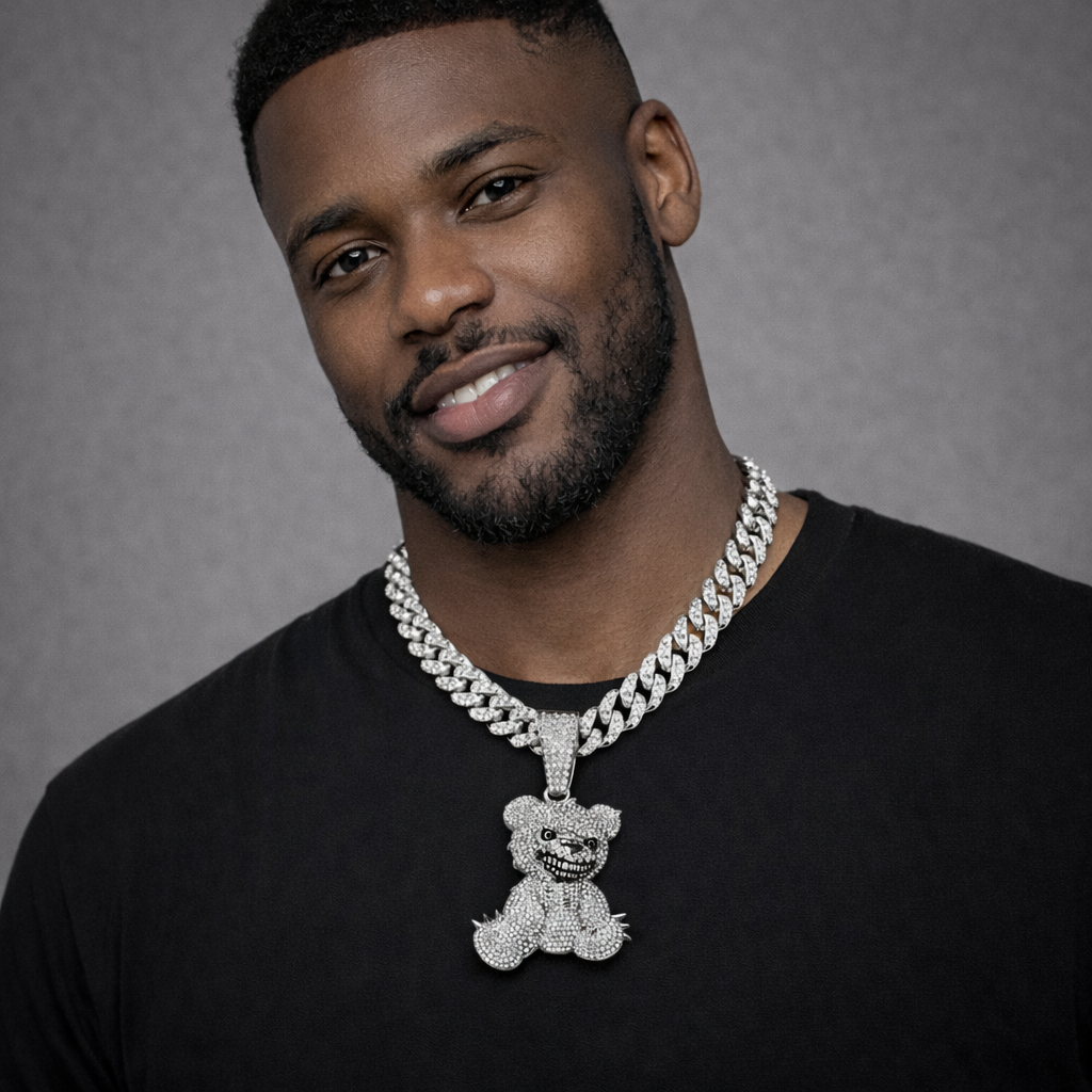 Iced Silver Teddy Bear Pendant – Miami Cuban Link Chain Blaqduck Brand
