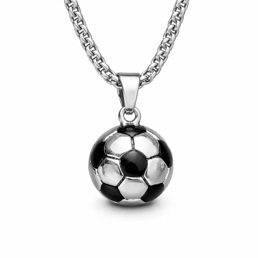 Men’s Soccer Ball Pendant Necklace – Silver & Black Blaqduck Brand