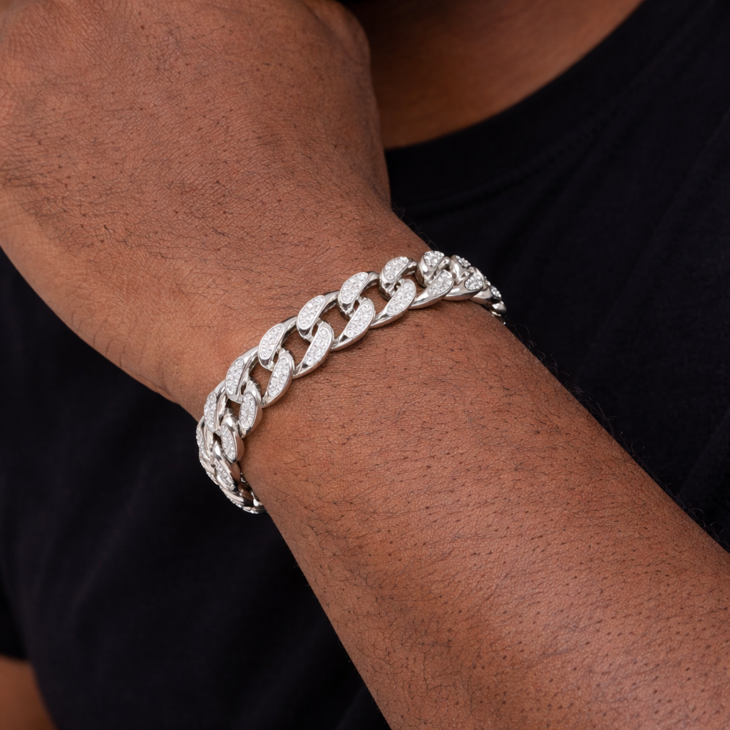 Men’s Iced Silver Cuban Link Bracelet Blaqduck Brand